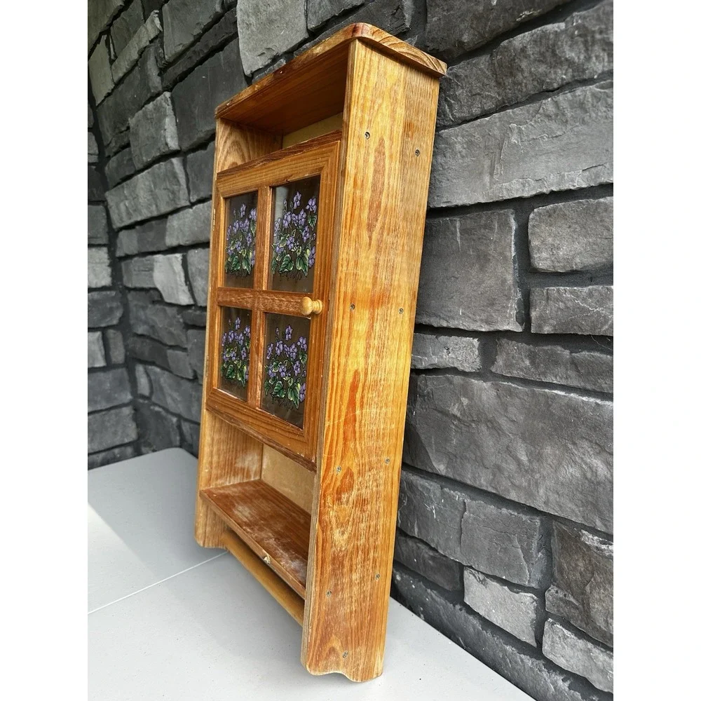 Vintage 90s Wooden Farmhouse Country Cottage Bathroom Wall Cabinet / Spice Rack